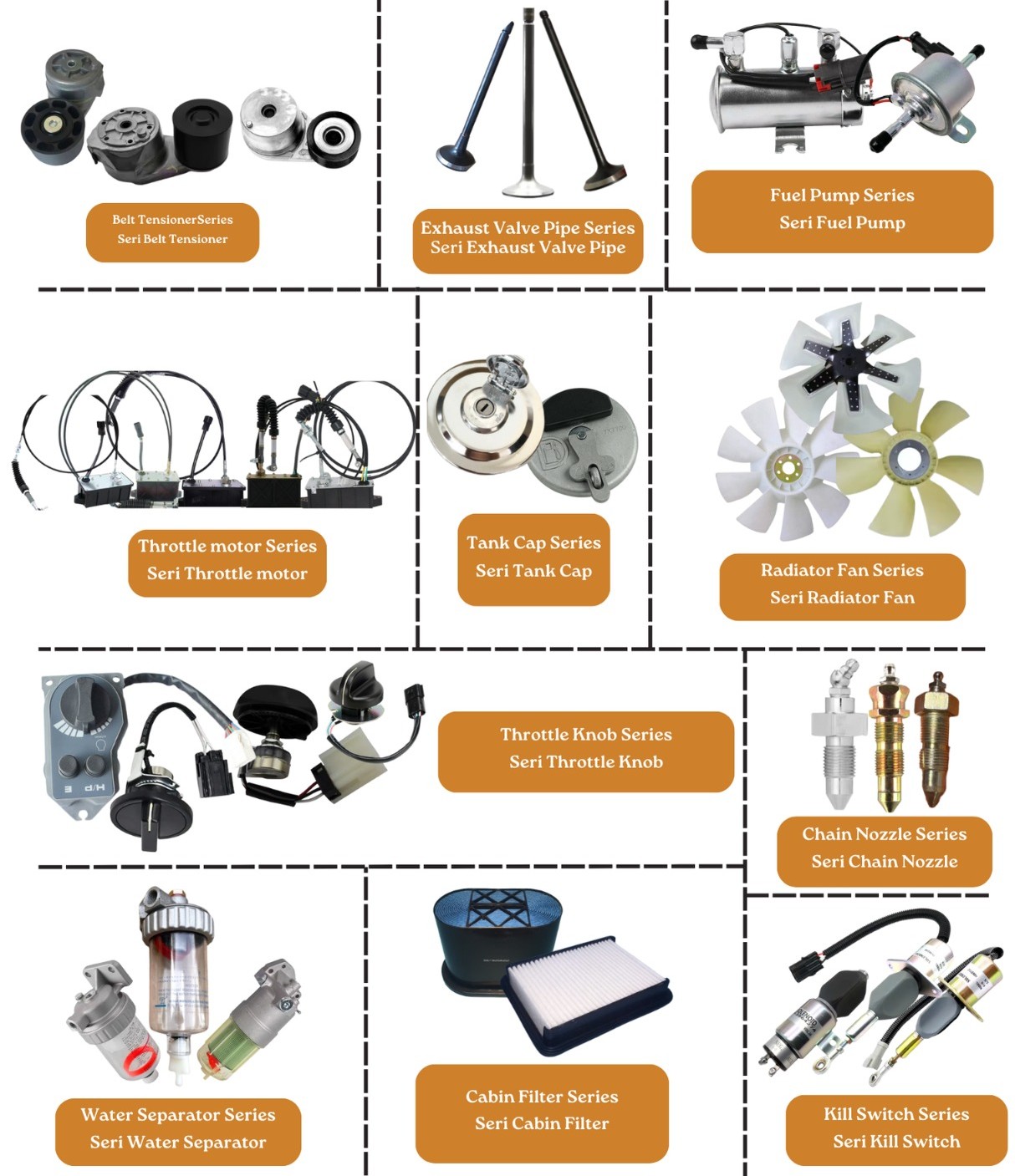 IIMPORTIR DISTRIBUTOR SUPLAI JUAL BELT TENSIONER EXHAUST VALVE PIPE KABEL GAS DI INDONESIA