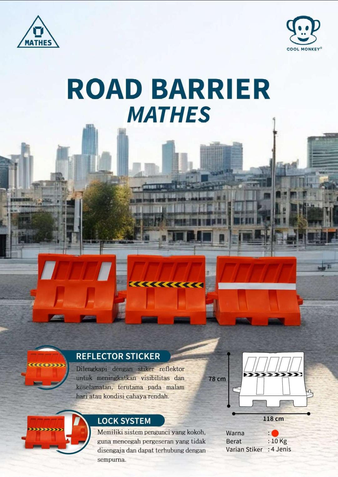 ROAD BARRIER COOL MONKEY RB Mathes UK 120x47x78 cm Berat 10 KG