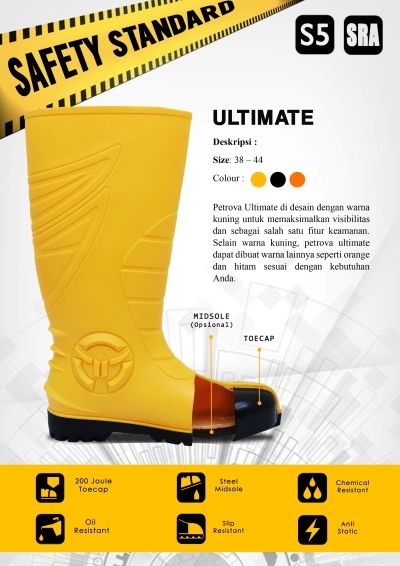 sepatu boots safety Petrova Ultimate Yellow PVC Steel Toe Cap Anti Static + Midsole