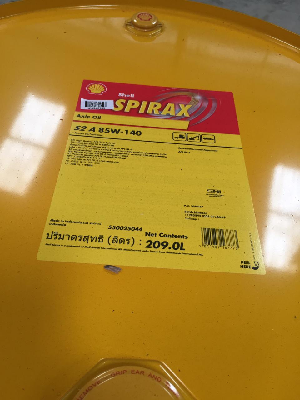 OLI TRANMISI GARDAN SHELL SPIRAX S2 A 85W-140 DRUM(209 L)